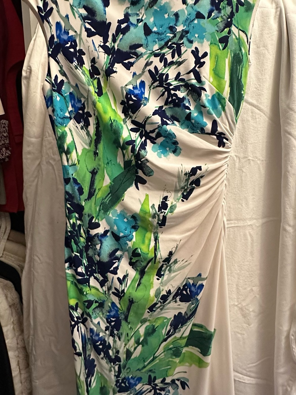 Lauren Women’s White Summer Dress with Blue & Green Floral Print